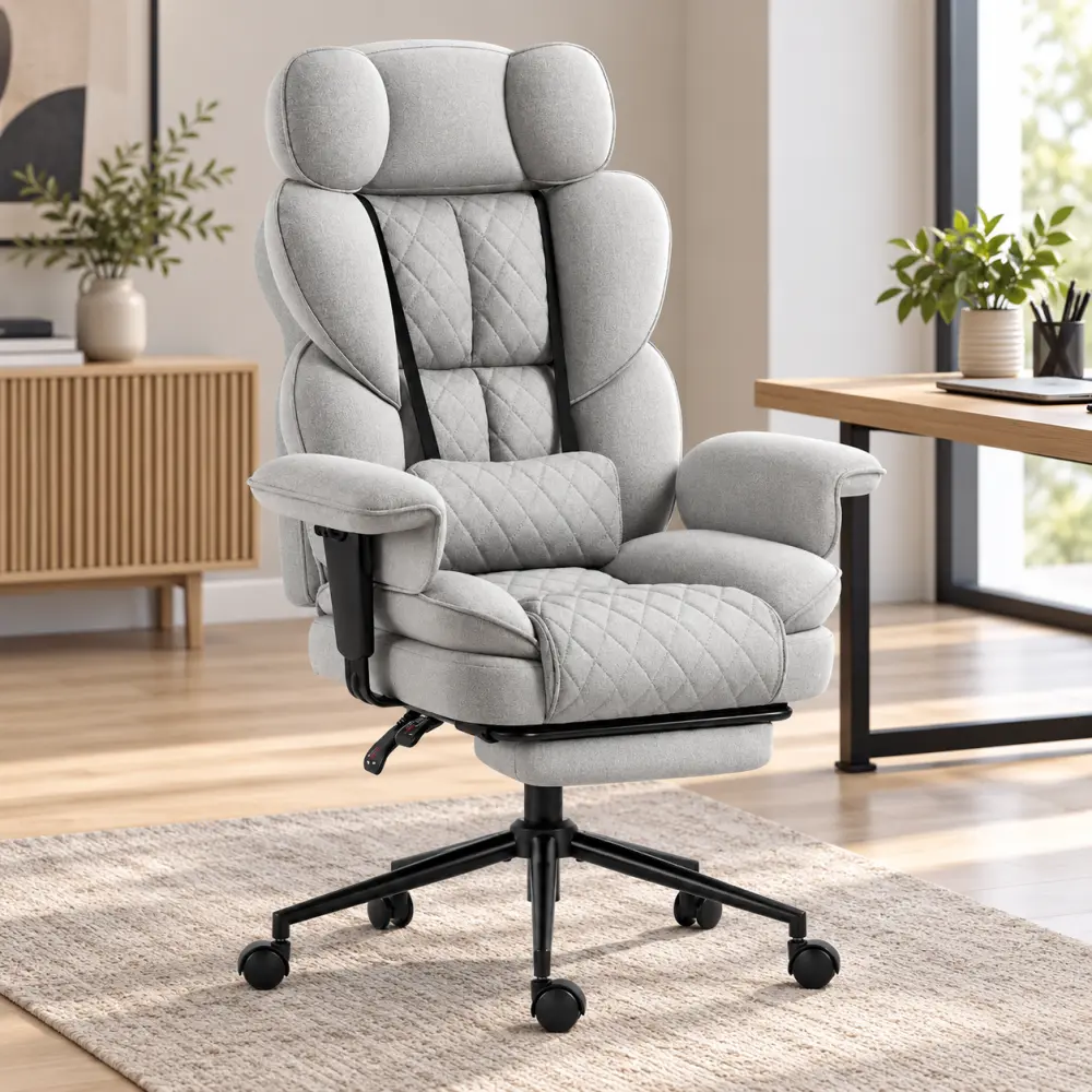 Ergonomické kancelářské křeslo HC-1037 s podnožkou – šedá látka