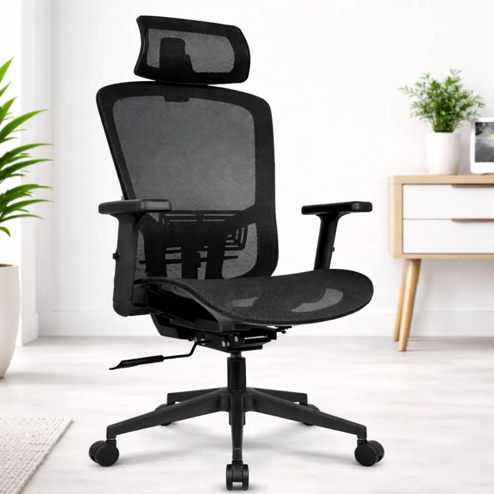 Ergonomická kancelářská židle HC-1045 s opěradlem ze síťoviny - černá