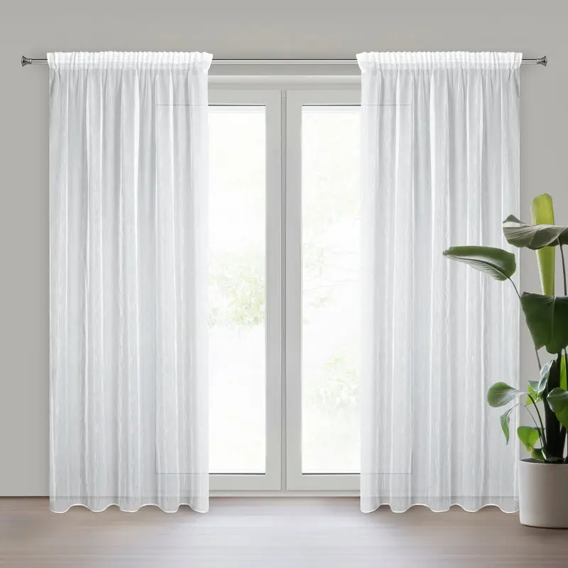 Bílá záclona s lesklými pruhy - elegantní záclona s pruhovanou páskou Šírka: 140 cm | Dĺžka: 280 cm