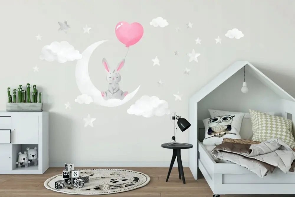 Roztomilá nálepka na zeď pro holčičky zamilovaný zajíček 100 x 200 cm