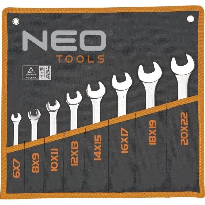 NEO TOOLS sada otevřených klíčů 6-22mm, 8ks, 09-851