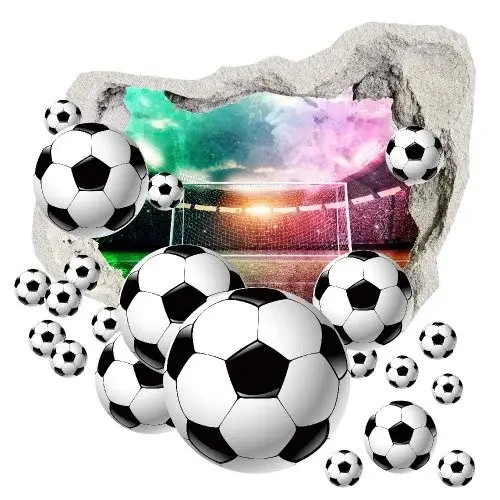 Nálepka na zeď 3D fotbalové míče s pozadím stadionu