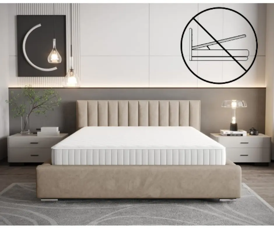 Moderní čalouněná postel s vertikálním prošíváním na čele v béžové barvě 180 x 200 cm