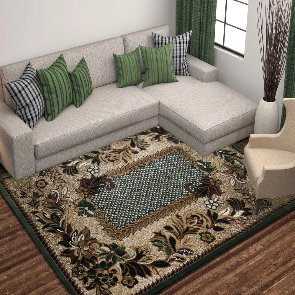 Stylový vintage koberec se zeleným okrajem Šířka: 60 cm | Délka: 100 cm