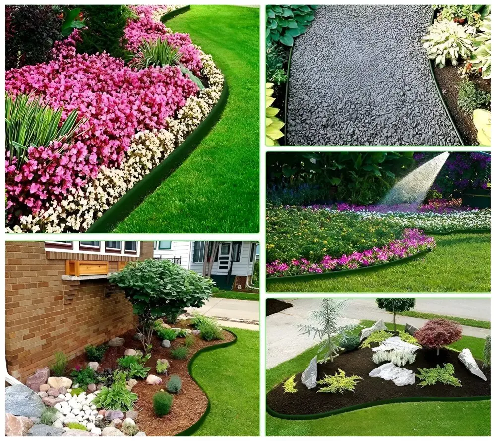 Okraj trávníku - plastový zahradní obrubník s kotvami 10 m 6 cm x 10 m