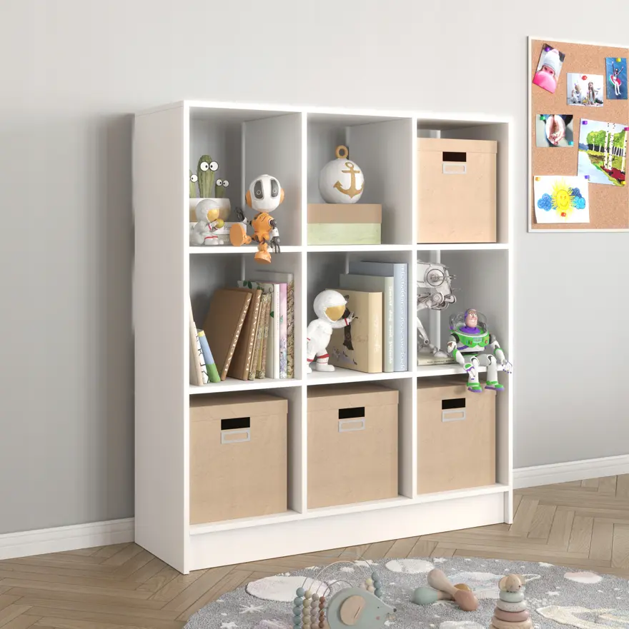 Montessori dětský regál na knihy a hračky, 9 polic - bílá