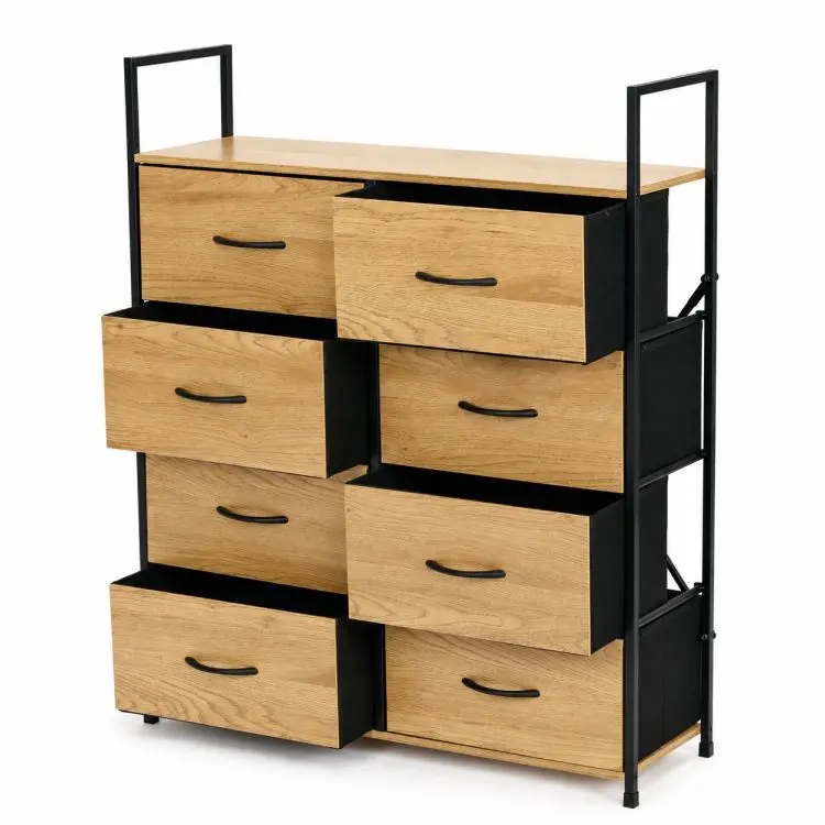 Komoda s 8 látkovými zásuvkami a kovovou konstrukcí 107 x 80 x 24 cm