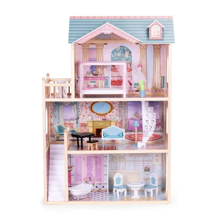 ECOTOYS Dřevěný domeček pro panenky TRIPLET růžový