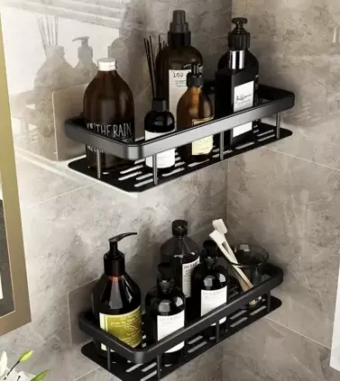 Sada 2 hliníkových koupelnových polic s háčky