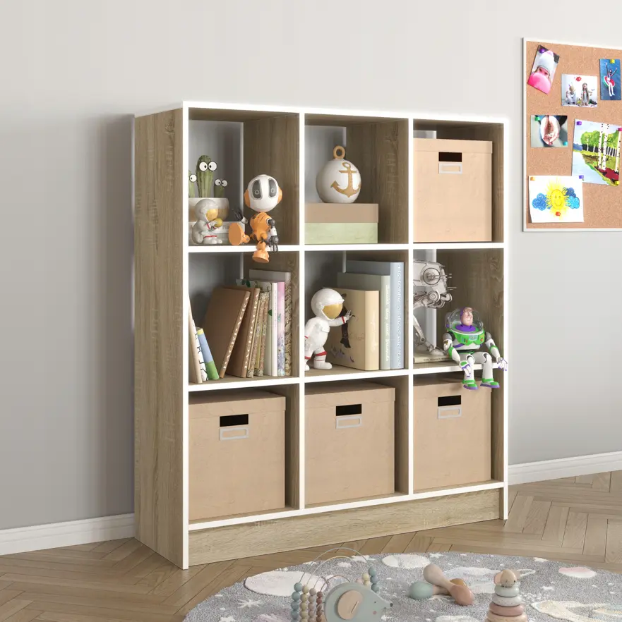 Montessori dětský regál pro knihy a hračky, 9 polic - sonoma
