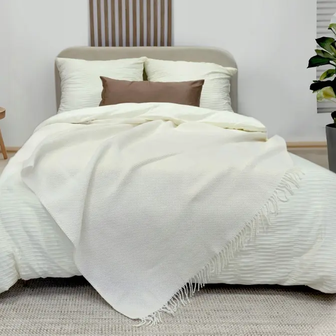 Turecká bavlněná deka s ozdobnými střapci - krémová Šířka: 150 cm | Délka: 200 cm