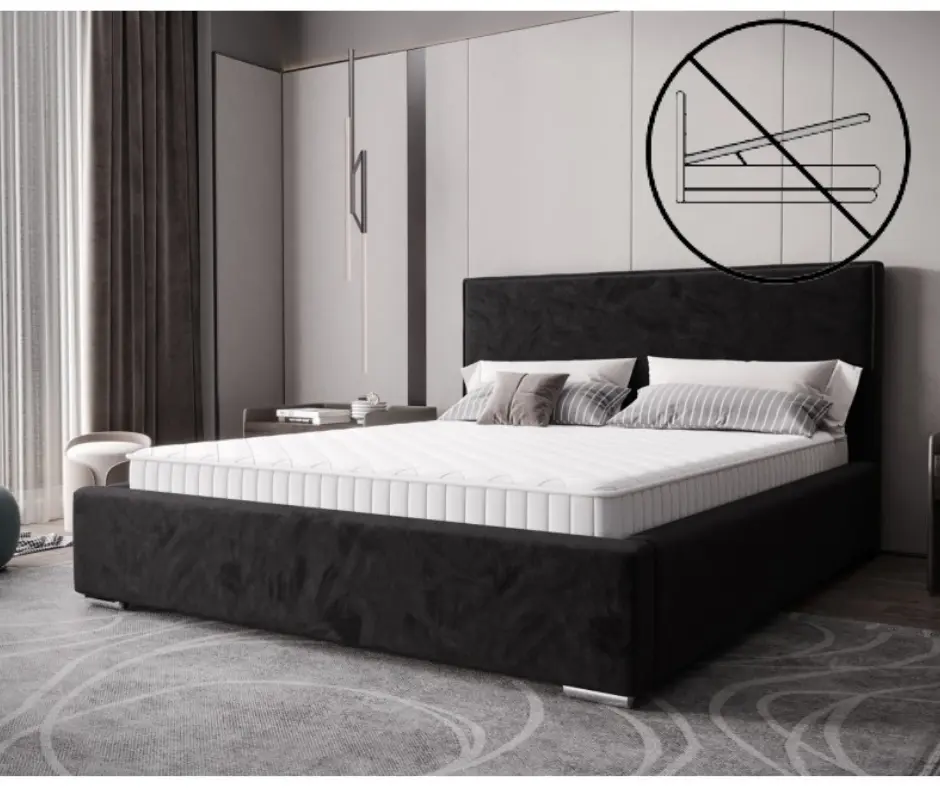 Nadčasová čalouněná postel v minimalistickém designu v černé barvě 180 x 200 cm