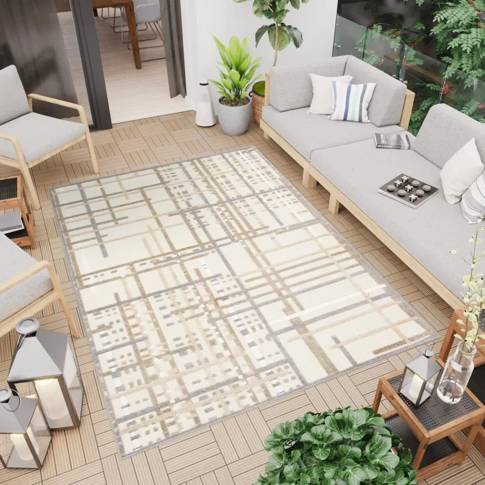 Terasový krémový koberec s šedým detailem Šířka: