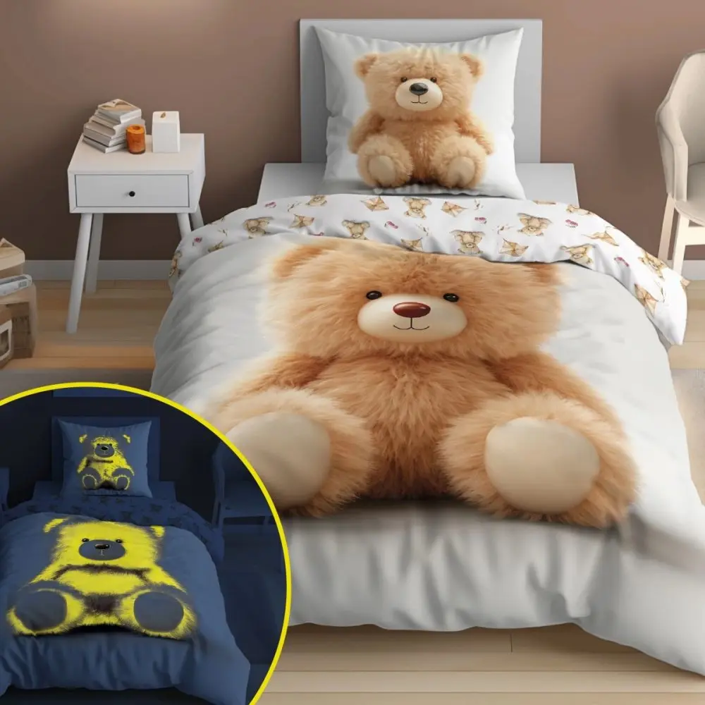 Bavlněné povlečení pro děti svítící ve tmě - Veselé macko Šířka: 140 cm | Délka: 200 cm