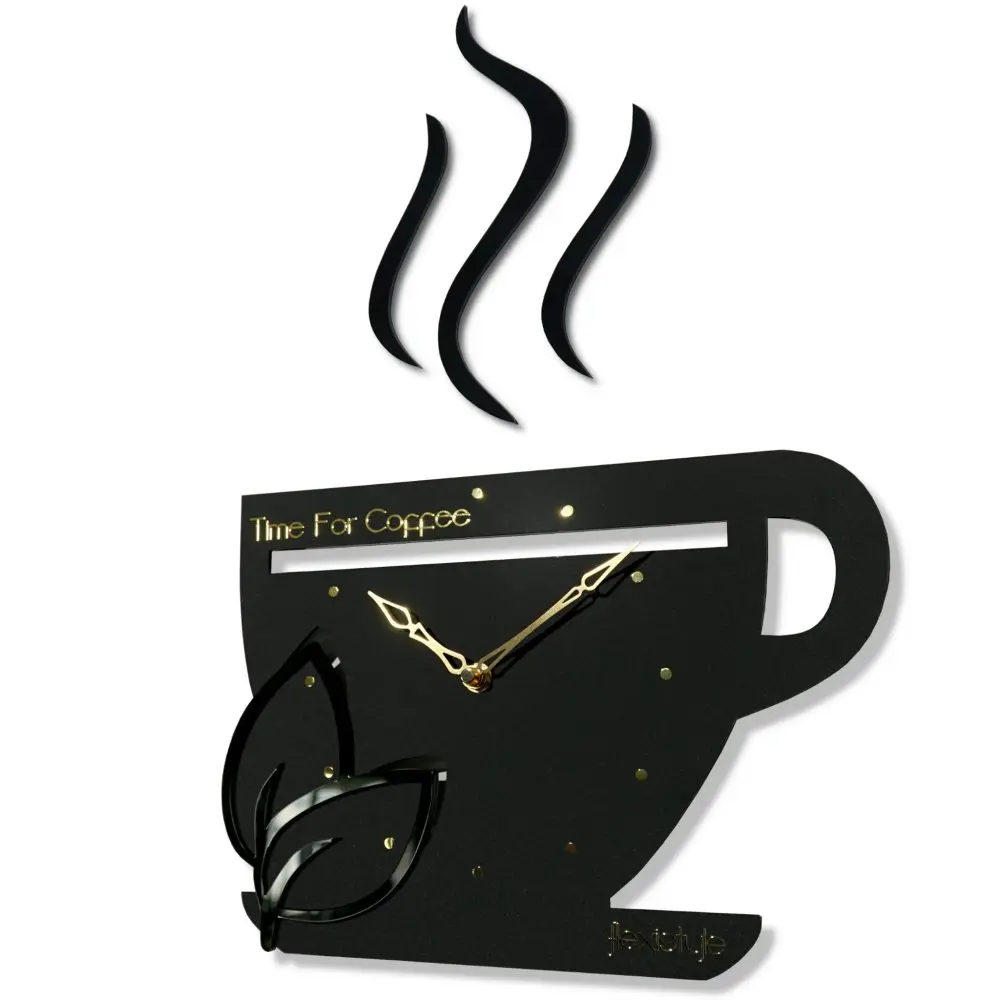 Designové kuchyňské hodiny TIME FOR COFFEE Černá