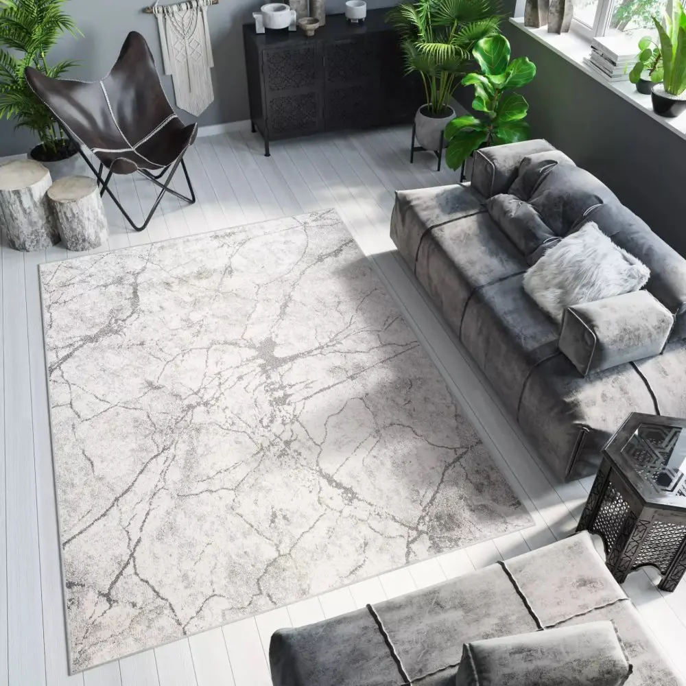 Světle krémový designový koberec s mramorovým vzorem Šířka: