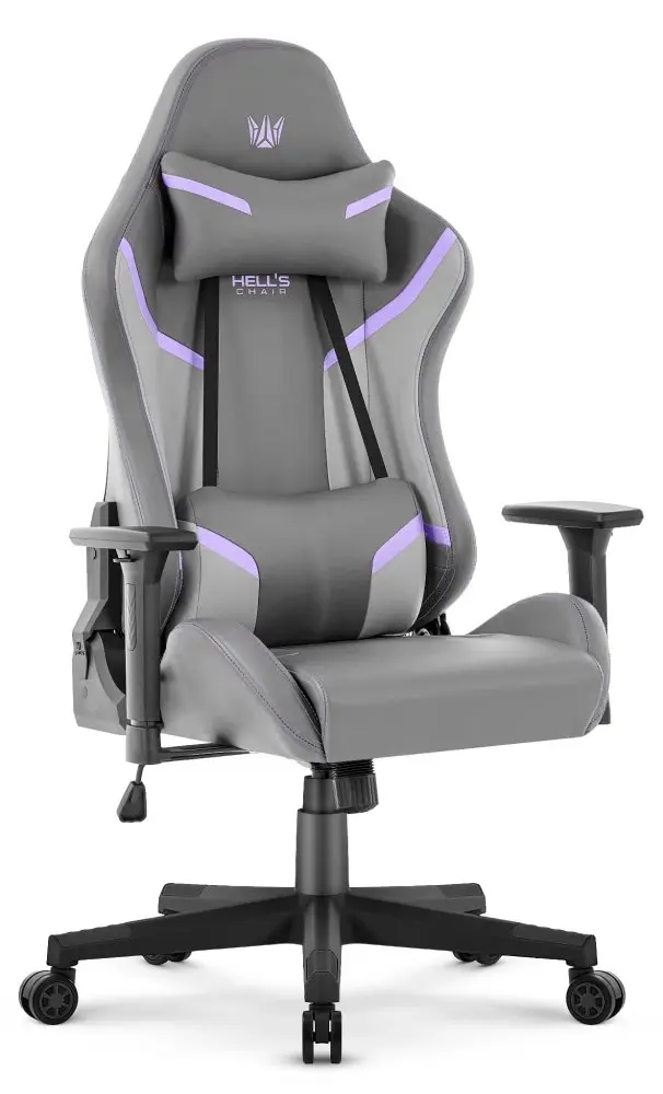 Ergonomická herní židle HC-2002 s nosností 150 kg – šedá s fialovými detaily