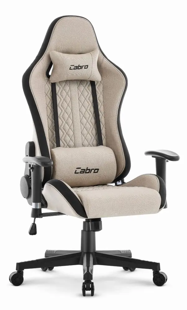 Herní židle CABRO C508 s opěradlem nastavitelným až do 180° a 2D područkami, nosnost do 150 kg, béžová