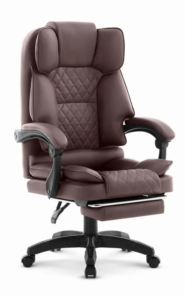 Ergonomická kancelářská židle HC-1031 z eko kůže s opěrkou nohou - hnědá