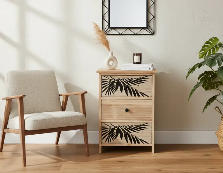 Komoda ZOFIA se 3 zásuvkami - boho design, 40 x 29 x 58 cm