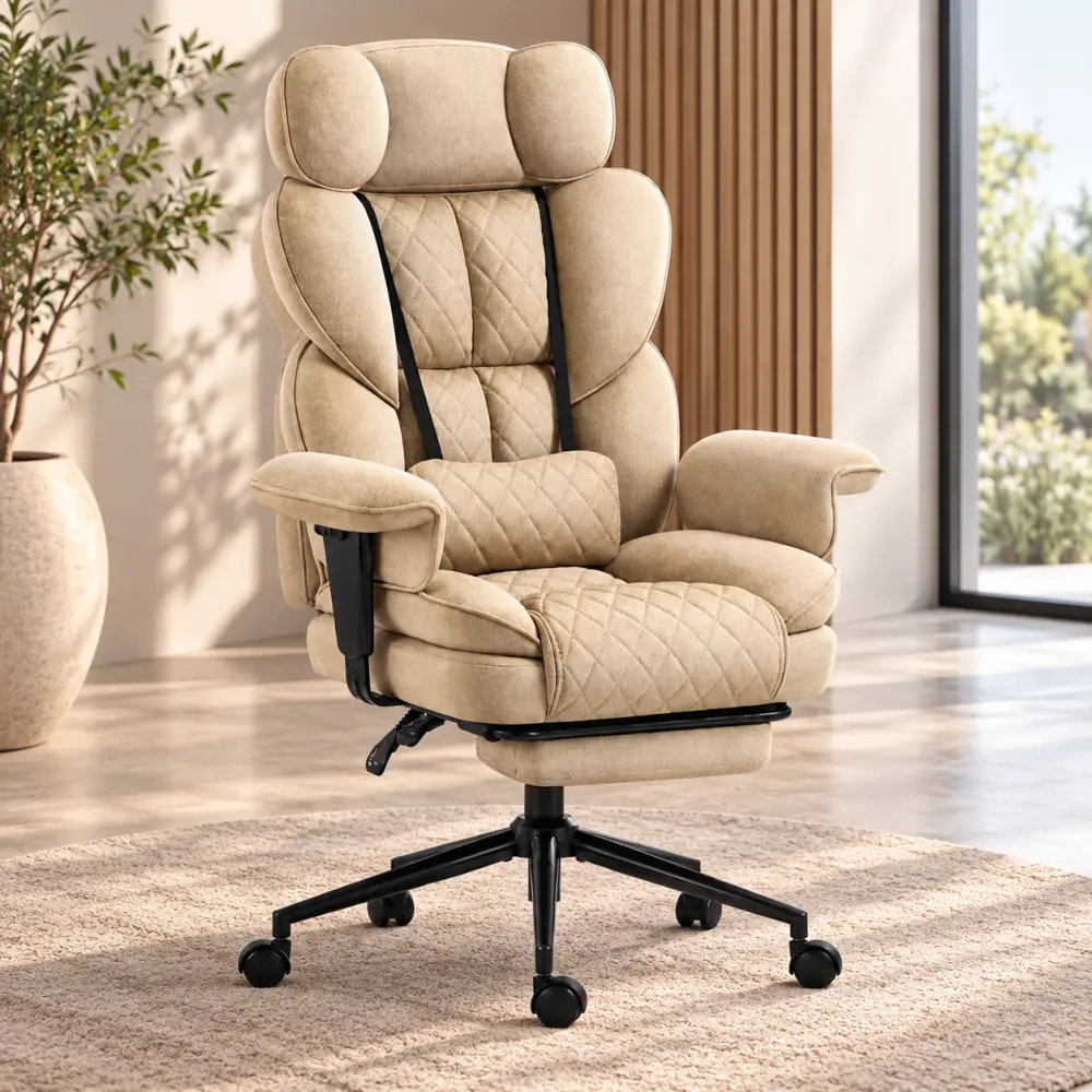 Ergonomické kancelářské křeslo HC-1037 s podnožkou – béžová látka