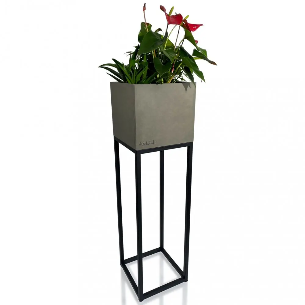 Elegantní vysoký kovový květináč v šedé barvě LOFT FIORINO 22X22X80 cm