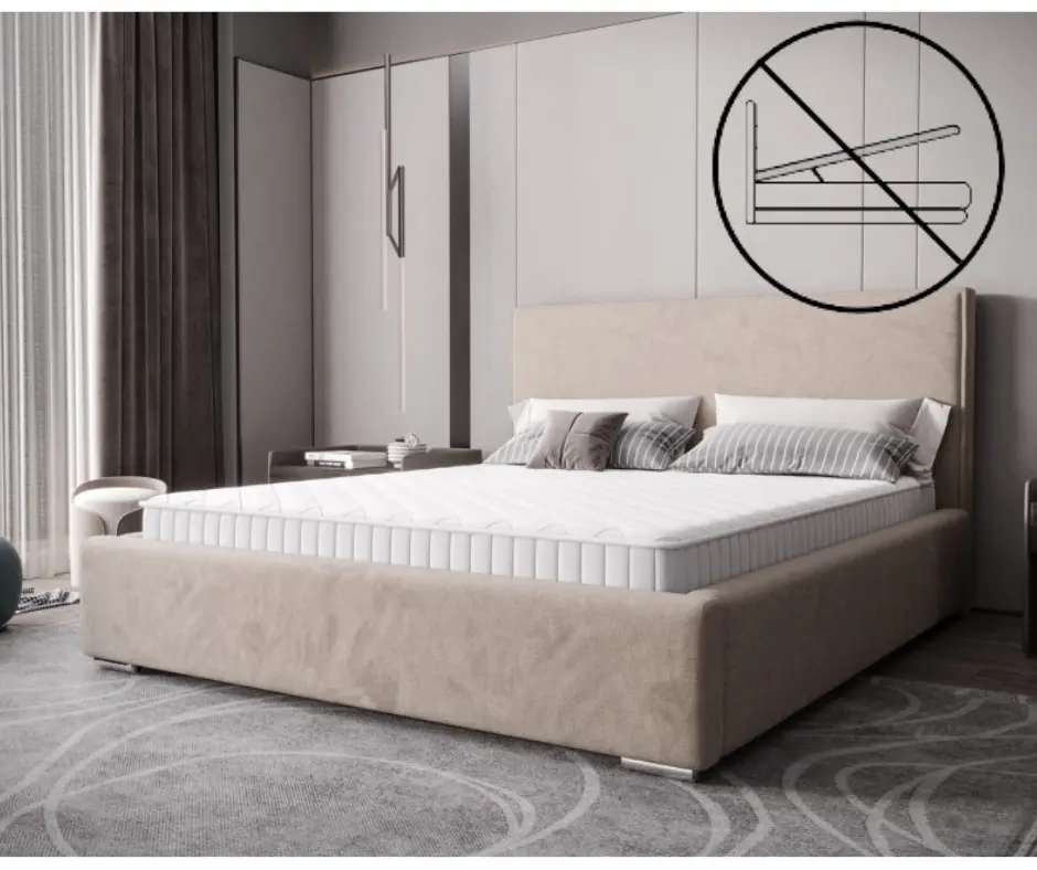 Nadčasová čalouněná postel v minimalistickém designu béžová 180 x 200 cm