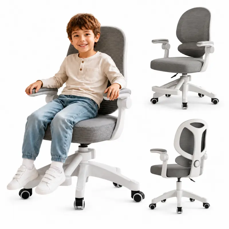 Ergonomická otočná dětská herní židle na kolečkách Šedá