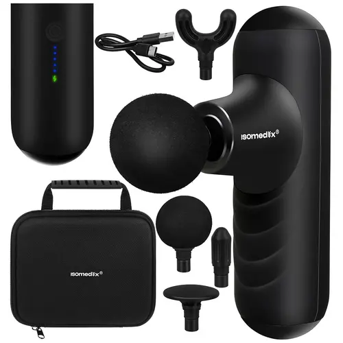 Mini masážní pistole 25 W – 5 režimů, 4 nástavce