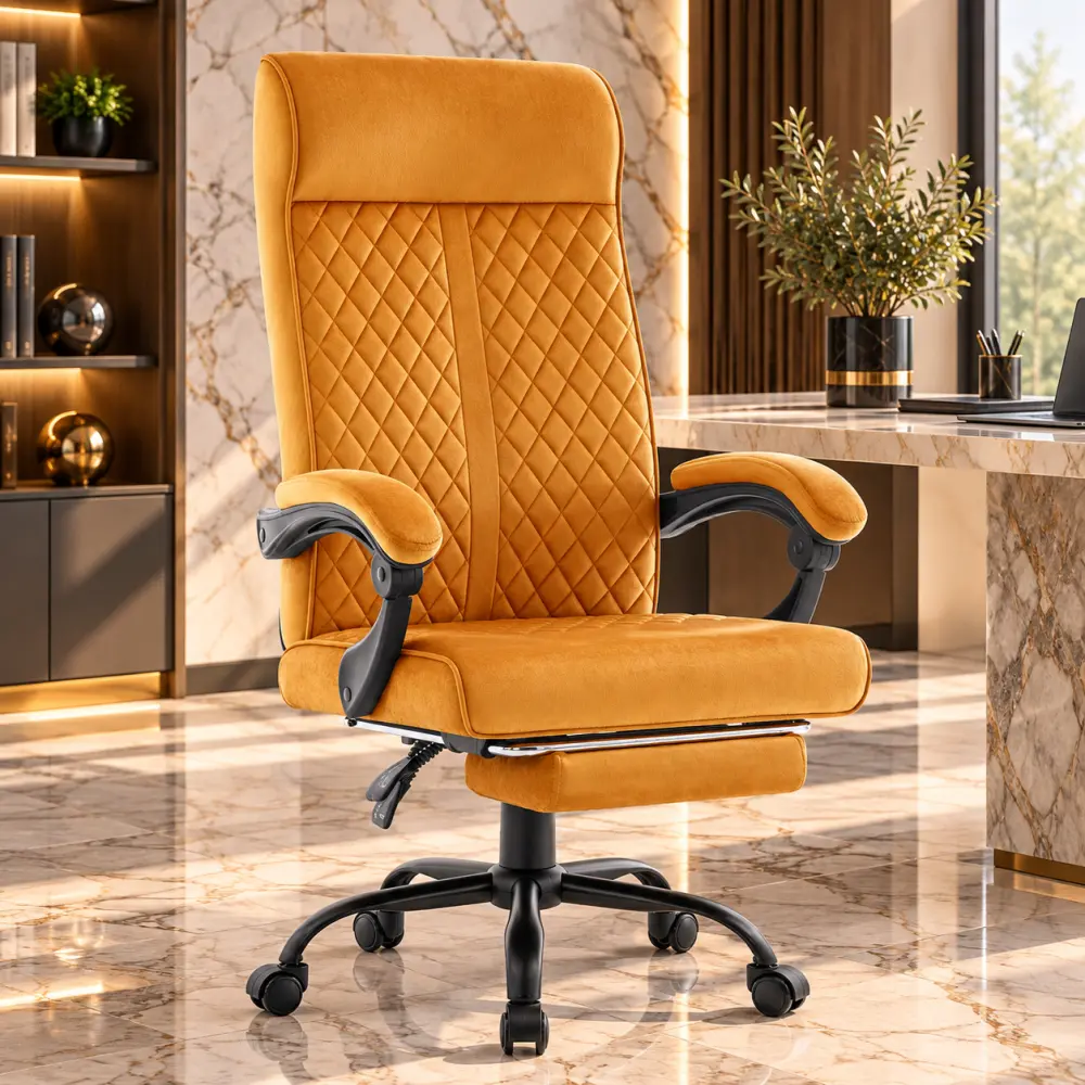 Ergonomická kancelářská židle HC-1030 s pružinovým sedákem a nosností 120 kg – žlutá