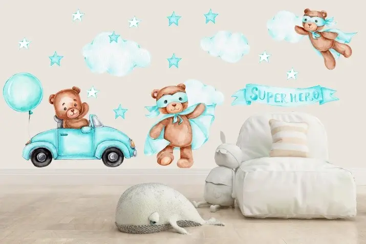 Samolepka na zeď pro děti superhrdina Medvídek