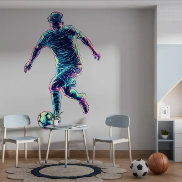 Moderní samolepka na zeď do dětského a teenagerského pokoje - neonový fotbalista Šírka: