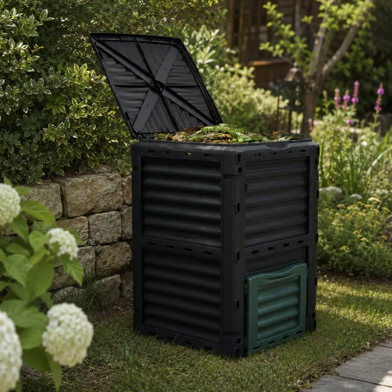 Zahradní kompostér na bioodpad o objemu 300 litrů – 61 x 61 x 83 cm, černý