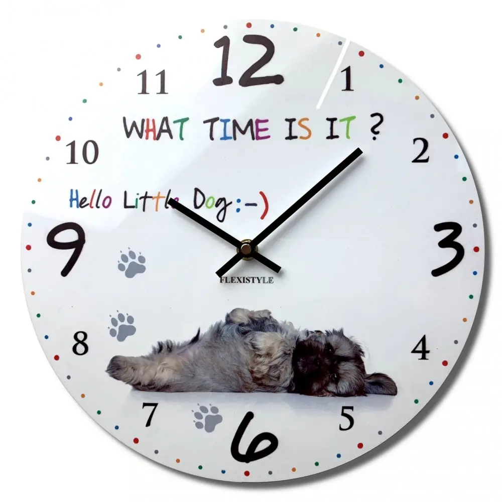 Kvalitní dětské nástěnné hodiny 30 cm s malým pejskem
