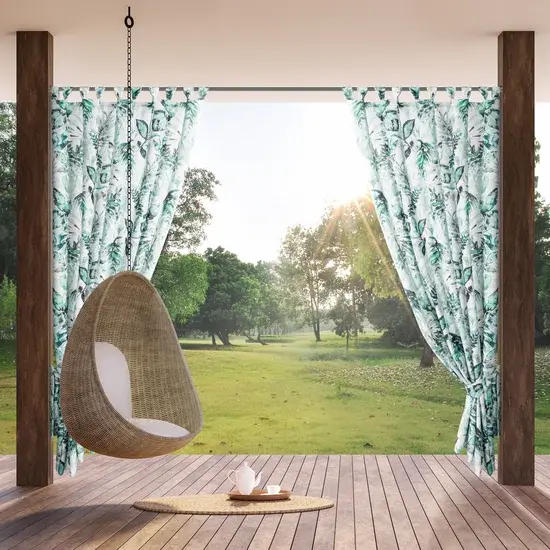 Venkovní voděodolný závěs na altán - bílý s motivem zelených listů Šířka: 155 cm | Délka: