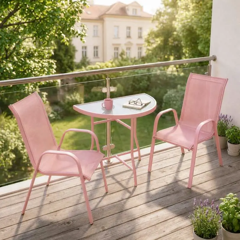 Moderní balkonový set pro 2 osoby s ocelovou konstrukcí Růžová