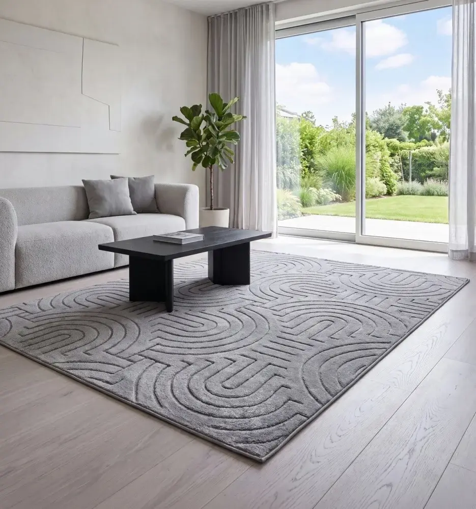 Moderní šedý koberec DFH57-2 s reliéfním geometrickým vzorem Šířka: