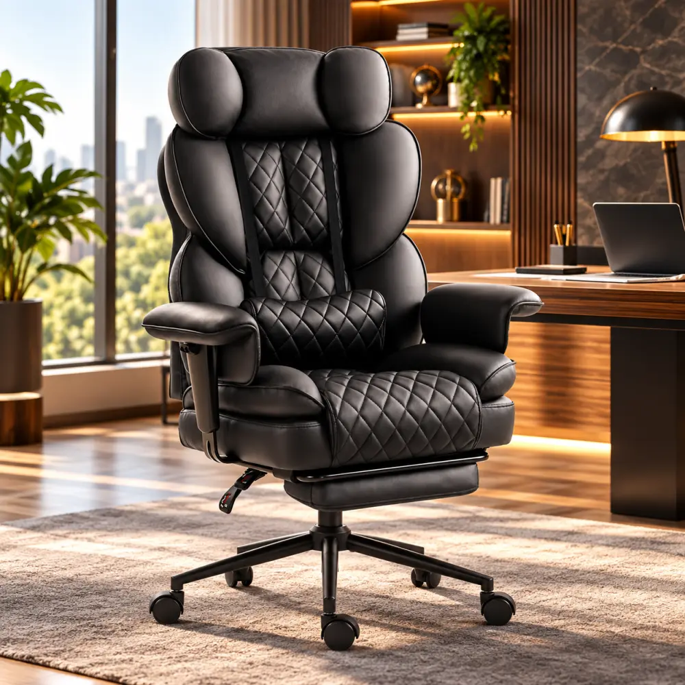 Luxusní ergonomické kancelářské křeslo HC-1037 s podnožkou – černá ekokůže