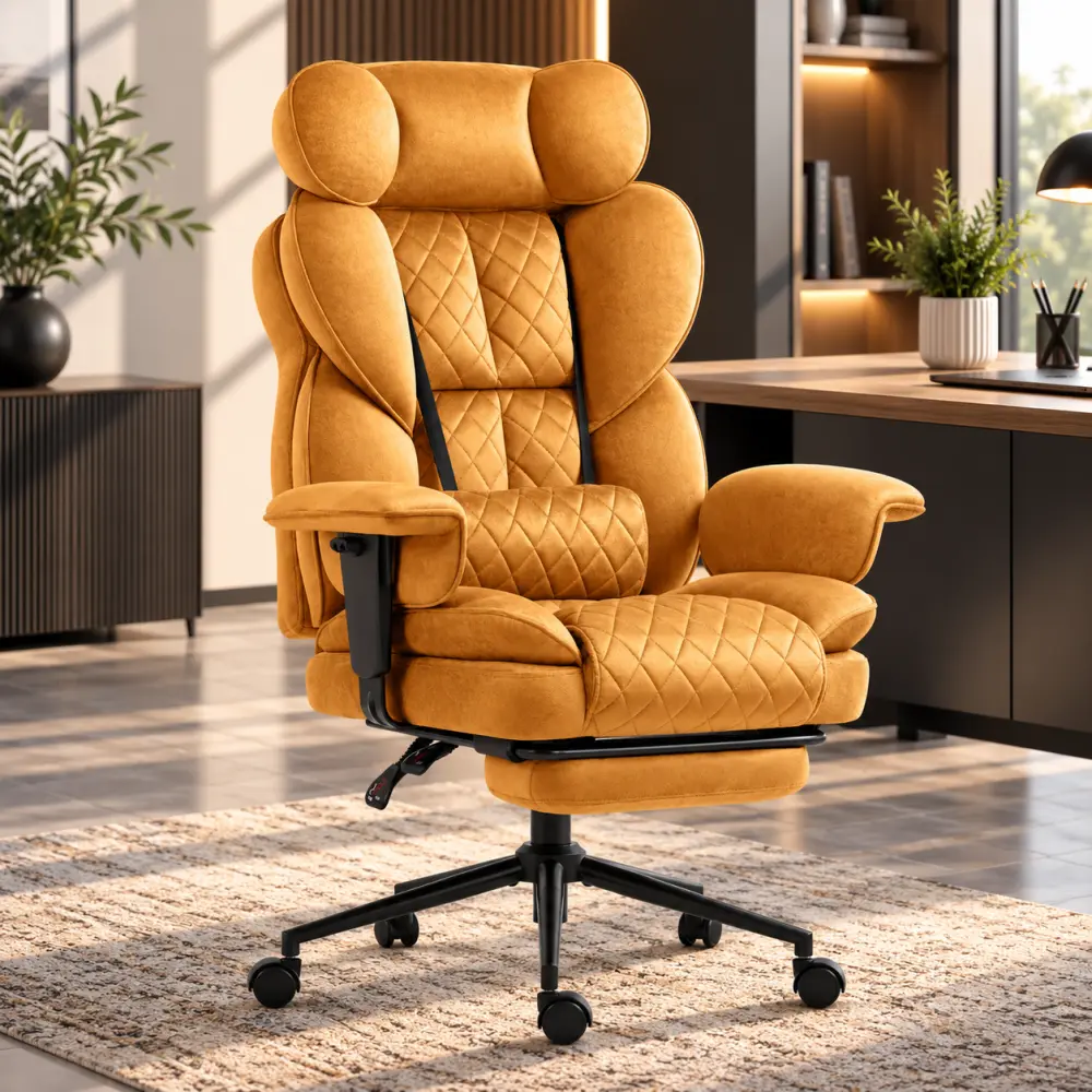 Ergonomická kancelářská židle HC-1037 s podnožkou – látka Hočice žlutý samet