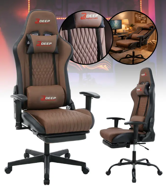 Ergonomická herní židle s opěrkou nohou a polohovacím mechanismem - hnědá ekokůže