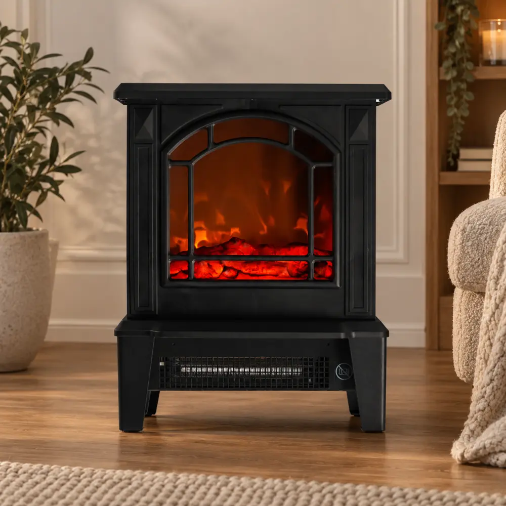 Elektrický krb s efektem plamene a ohřevem 900/1800 W, černý