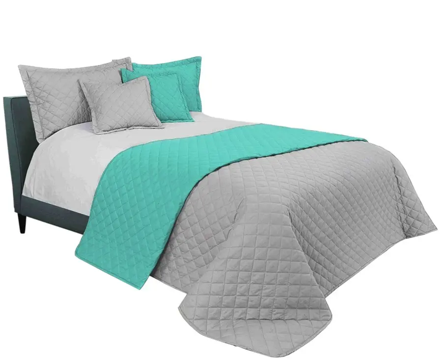 Šedě mentolový přehoz do ložnice 220 x 240 cm