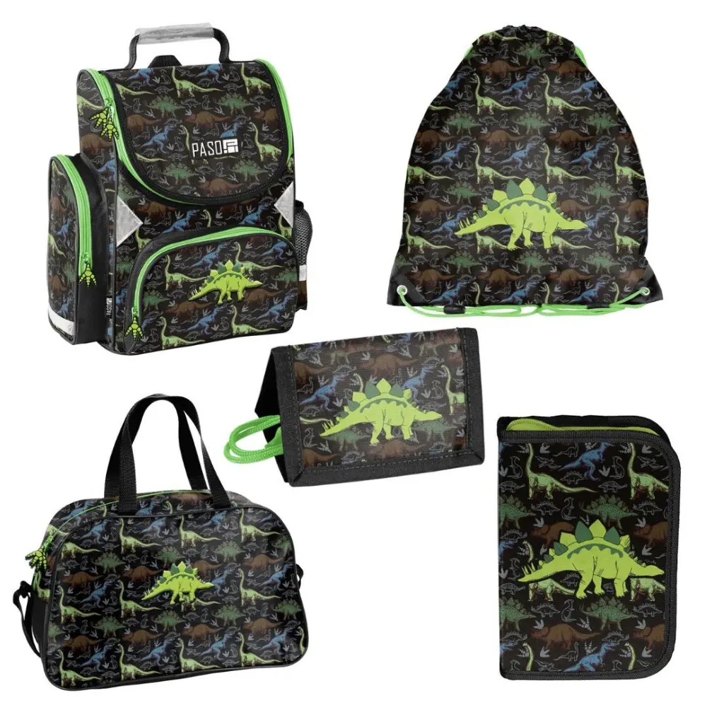5dílná školní sada Dinosaurus – ergonomická školní aktovka, sportovní taška a doplňky