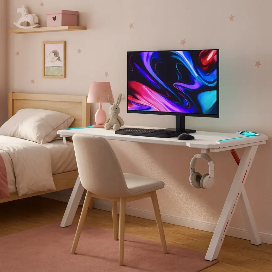 Herní stůl s bílým RGB LED podsvícením