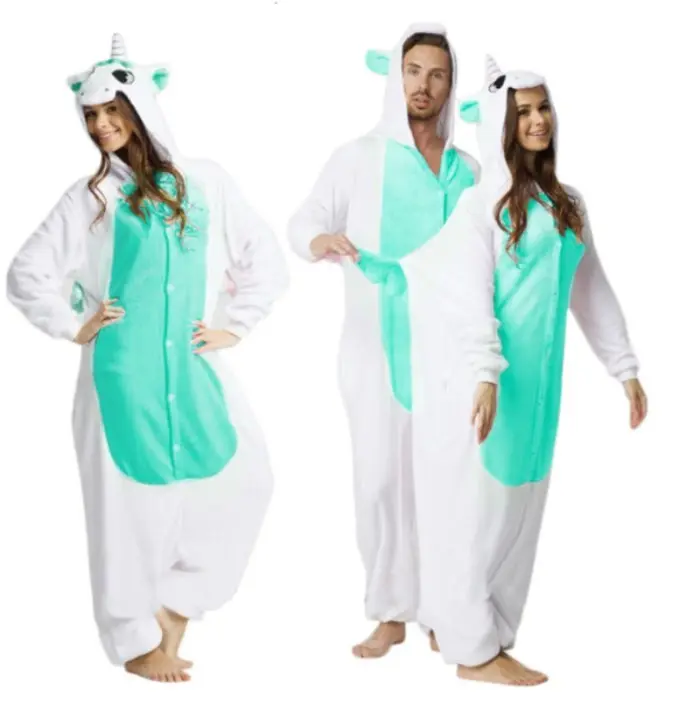 Tyrkysově bílý kigurumi overal s motivem jednorožce, velikost M