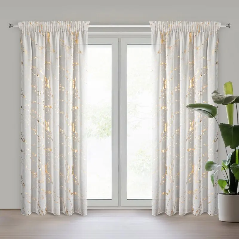 Bílá záclona s elegantním lesklým potiskem 140 x 270 cm