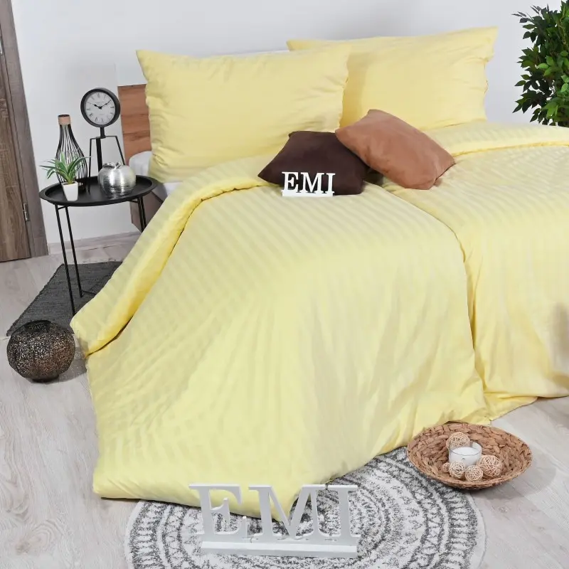 Povlečení damaškové žluté EMI, Prodloužený set jednolůžko obsahuje 1x 140x220 + 1x 70x90