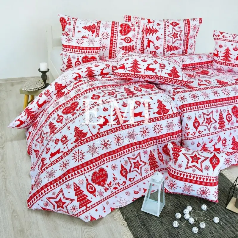Vánoční bavlněné povlečení Eleonora červené EMI, Prodloužený set jednolůžko obsahuje 1x 140x220 + 1x 70x90