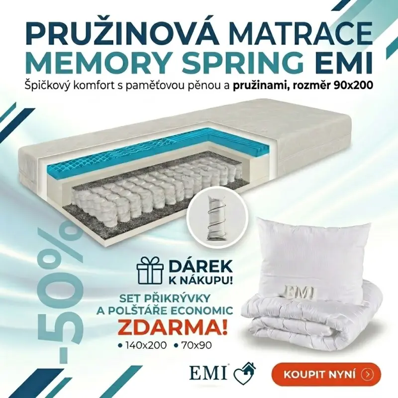 Matrace Memory Spring EMI 90x200 + Sada na spaní ZDARMA