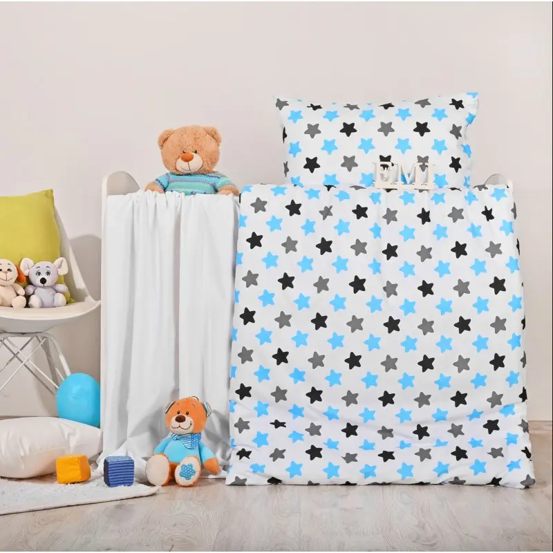 Povlečení bavlněné hvězdičky modré EMI, Dětský set 90x130 + 45x65